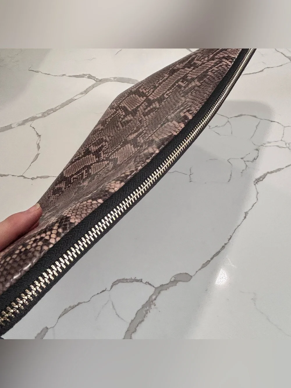Ellie Los Angeles Brown Black Gold Hardware Snakeskin Laptop Sleeve Case 15 Inch